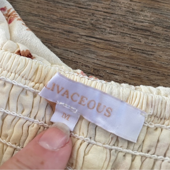 Olivaceous smocked floral garden prarie ruffle dress M - Picture 6 of 7